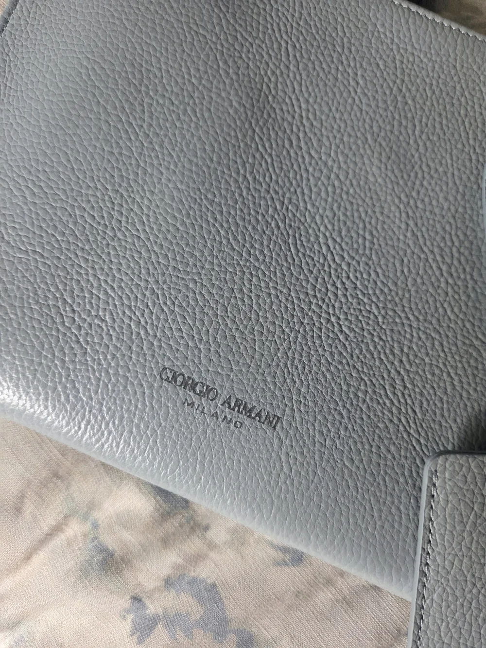 NEW Giorgio Armani Dusty Blue Pebbled Leather Travel Pouch with Luggage Tag